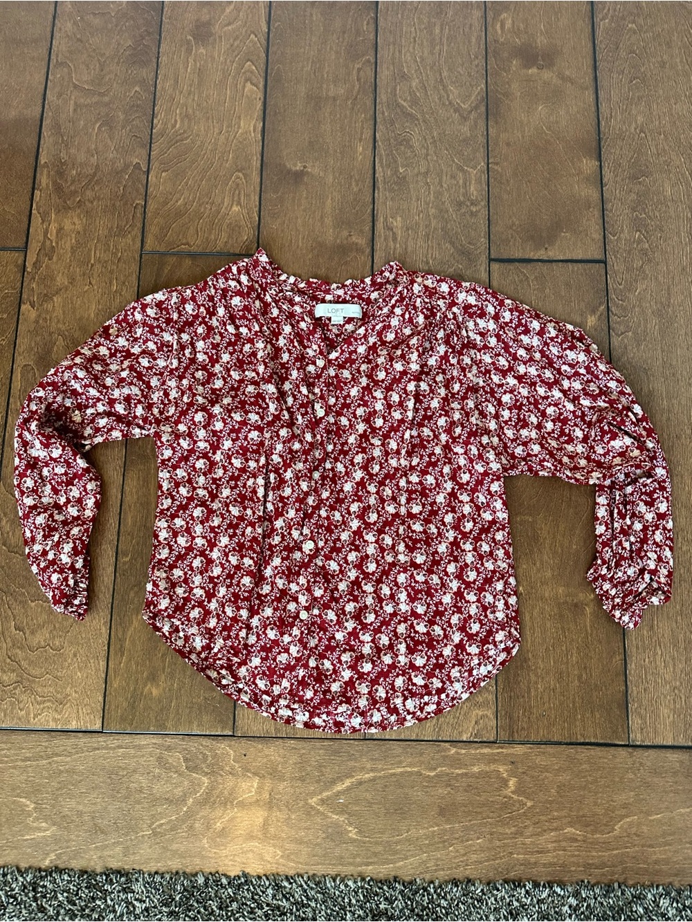 LOFT Red Floral Button-Front Blouse
